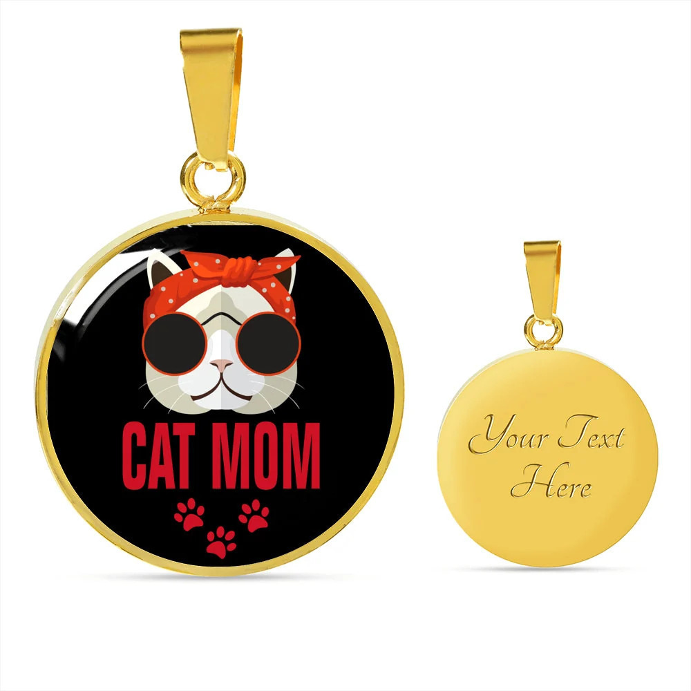 Cat Mom Necklace Personalized Engraved Gold Circle Necklace Custom Name Date Gi